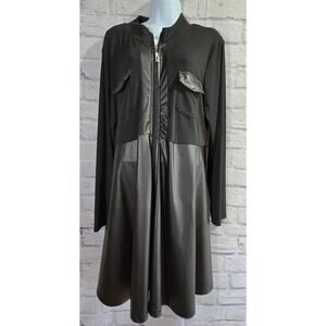 Shein Curve Black Faux Leather Full Zip Front Dress 3XL Lightweight